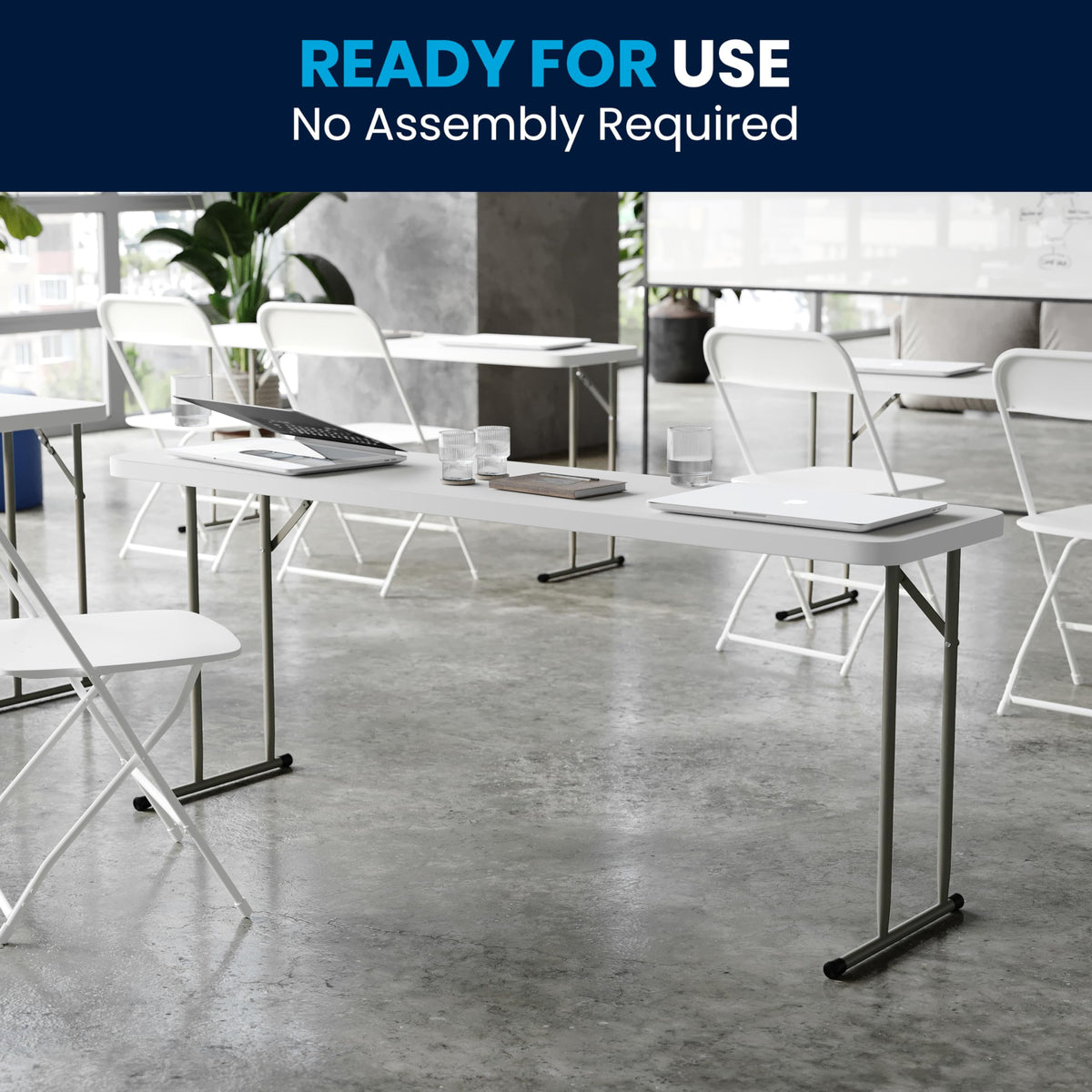 Plastic Folding Table, Granite White, 10-Pack Z61199