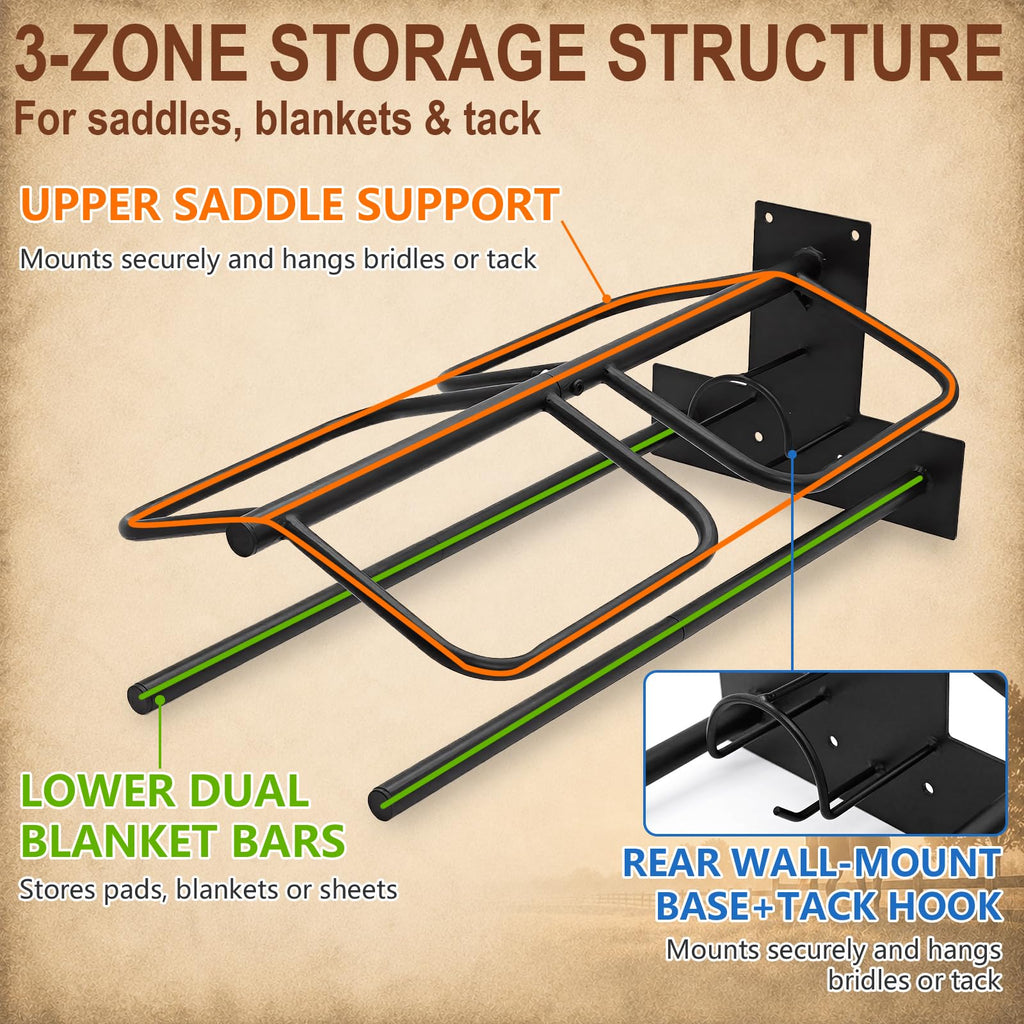 Wall Mounted Saddle Rack Set of 2, 120-lb Capacity Heavy Duty Iron Saddle Stand Z783