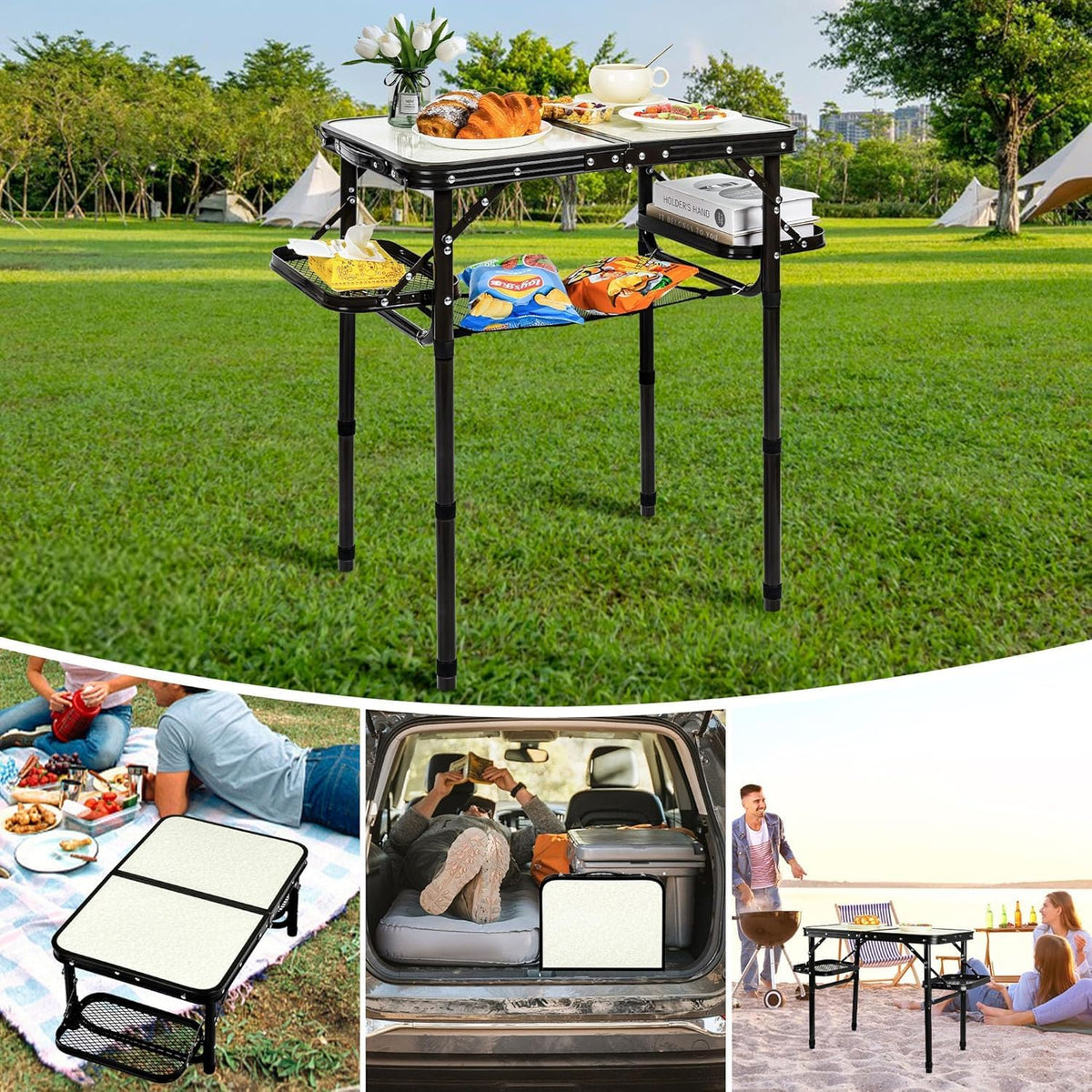 Folding Aluminum Camping Table 3-Height Adjustable with Carry Handle E1924