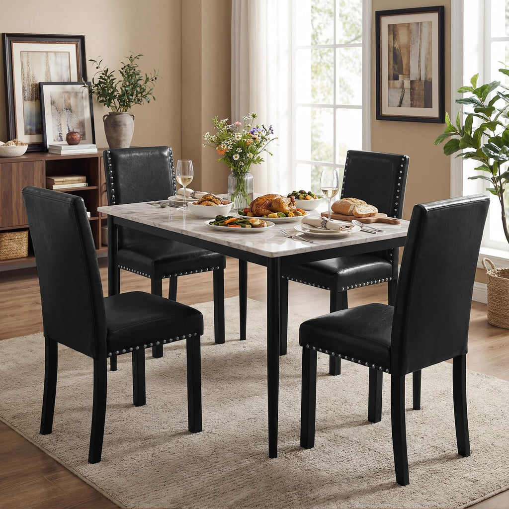 Black Faux Leather Upholstered Dining Chairs Set of 4 C612