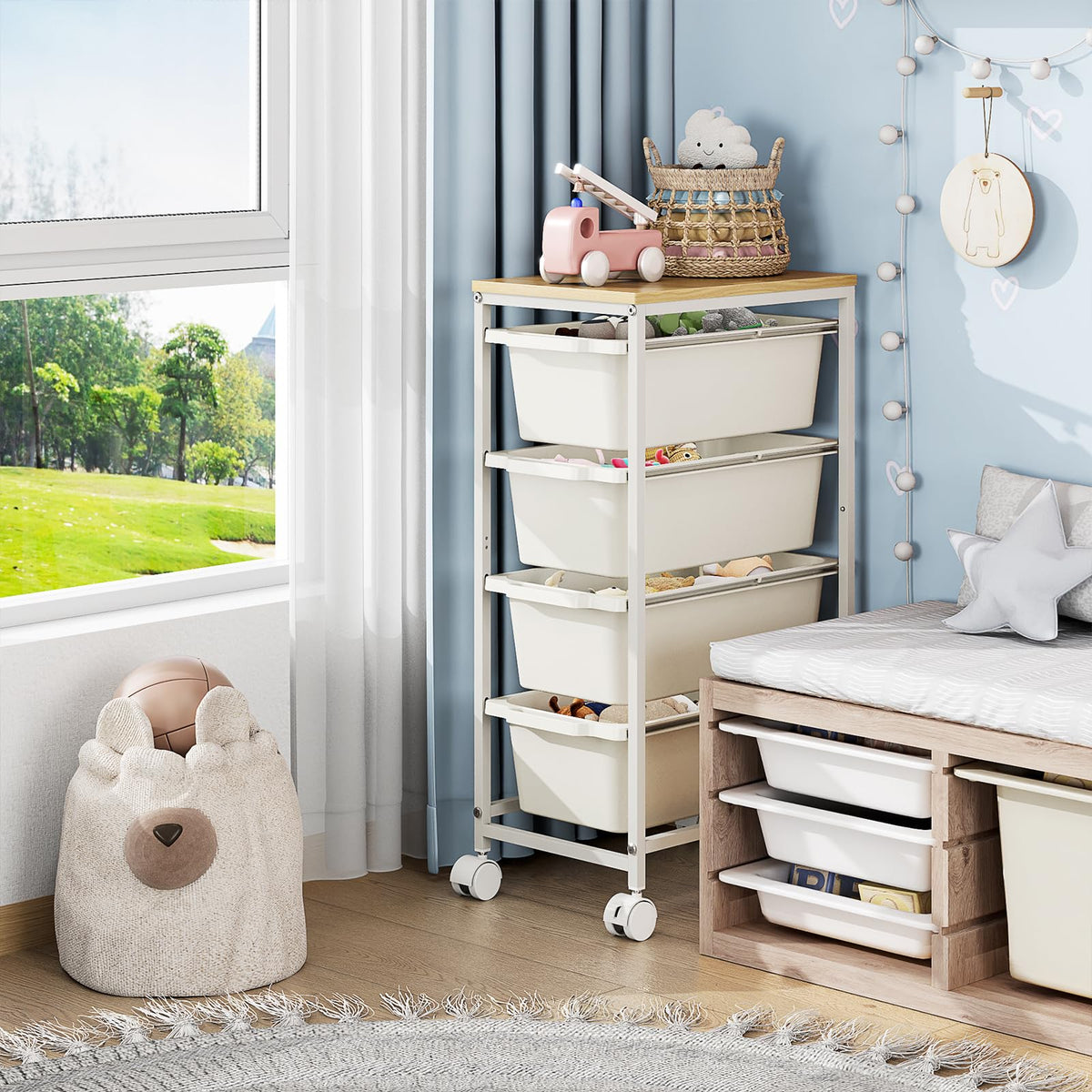 Slim Rolling Cart with 4 Drawers Y3575