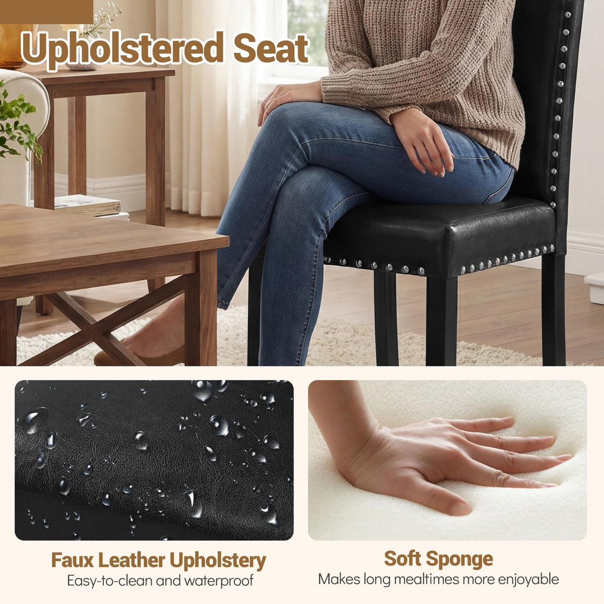 Black Faux Leather Upholstered Dining Chairs Set of 4 C612