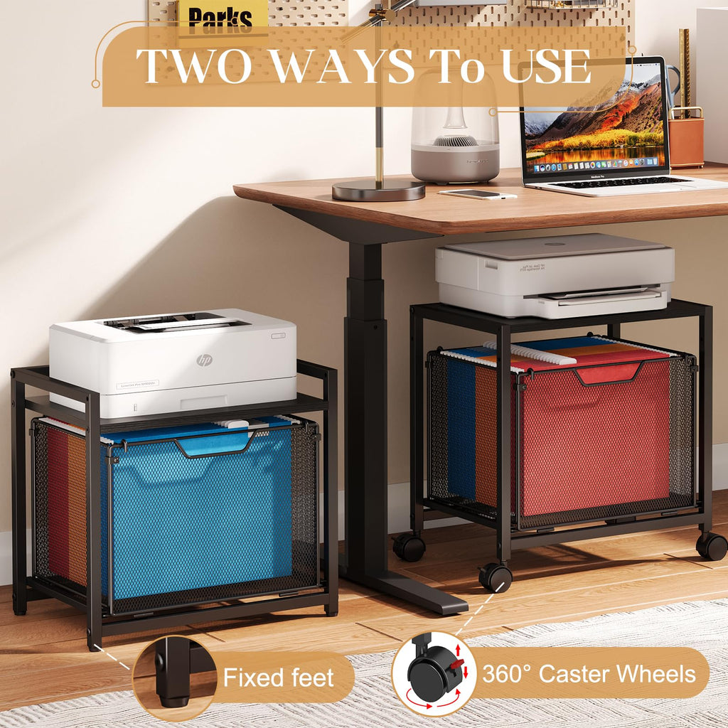 Black Rolling Printer Stand with Drawer W966