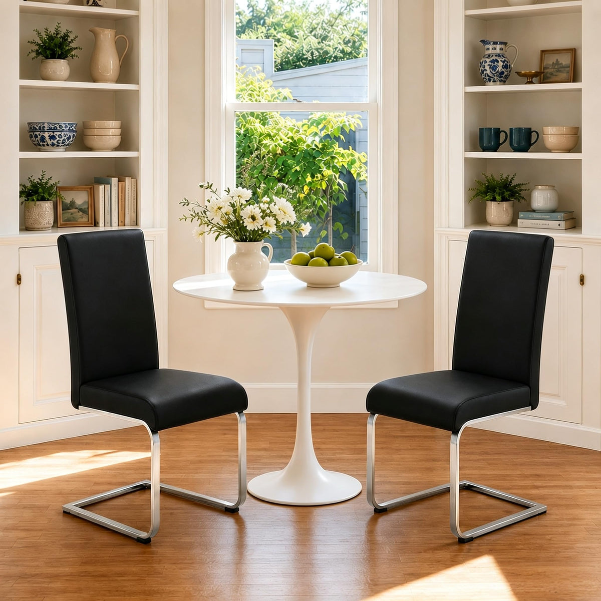 Dining Chairs Set of 2 High Back Black I7191