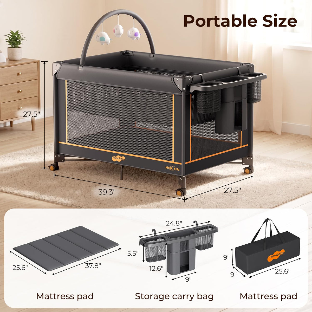 Portable Foldable Playard with Mattress and Storage Bag W412370
