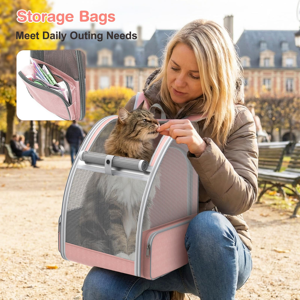 Pink Expandable Mesh Cat Backpack Carrier Q31886