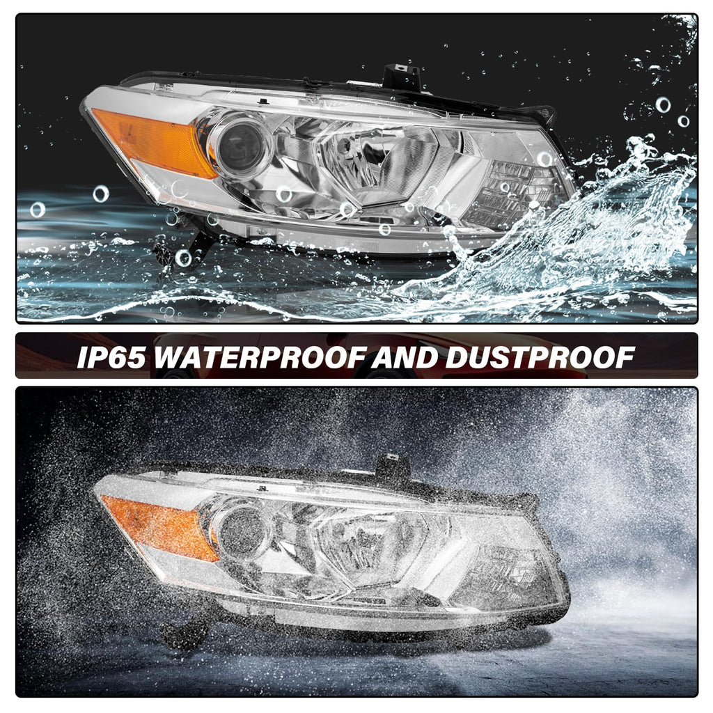 Headlight Assembly Replacement Chrome Housing with Amber Reflector C314
