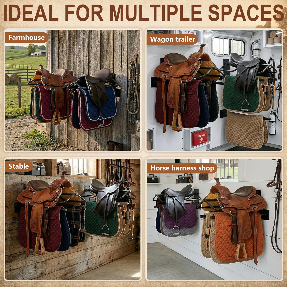 Wall Mounted Saddle Rack Set of 2, 120-lb Capacity Heavy Duty Iron Saddle Stand Z783