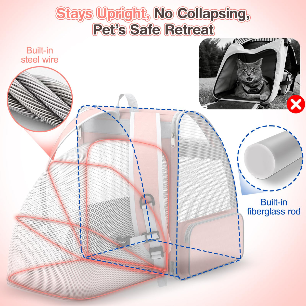 Pink Expandable Mesh Cat Backpack Carrier Q31886