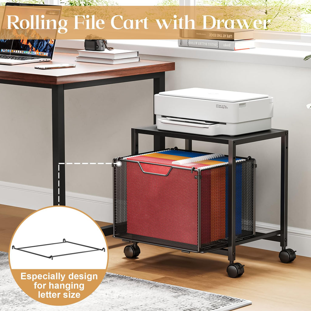 Black Rolling Printer Stand with Drawer W966