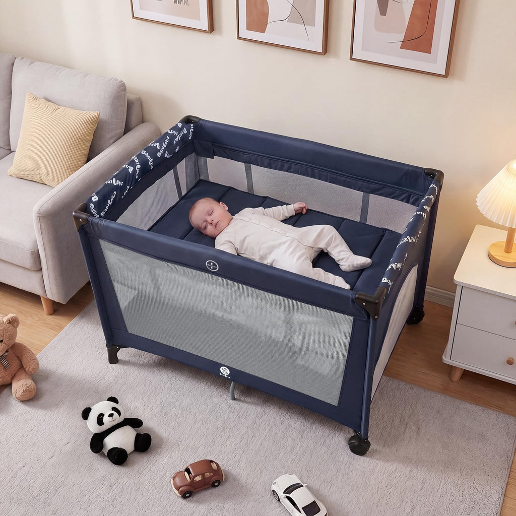 Portable Baby Bassinet with Wheels, Blue H2086