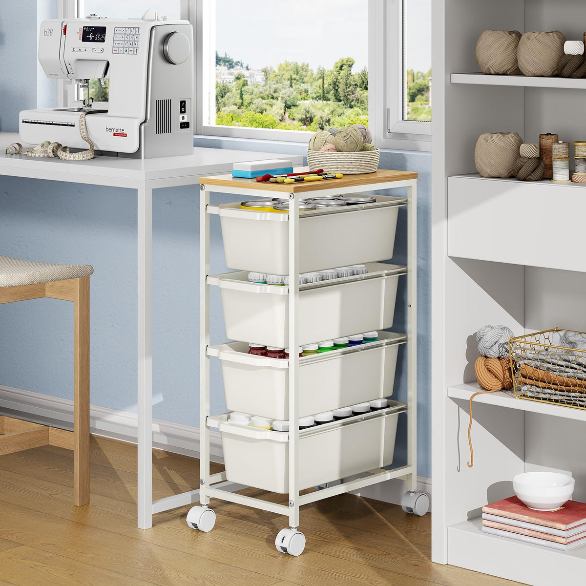 Slim Rolling Cart with 4 Drawers Y3575