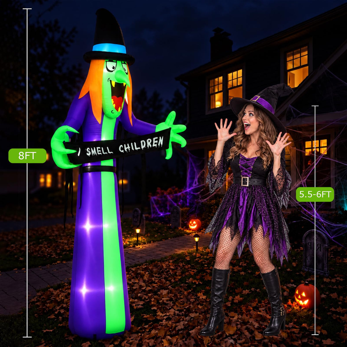 8FT LED Inflatable Witch Yard Decor B543