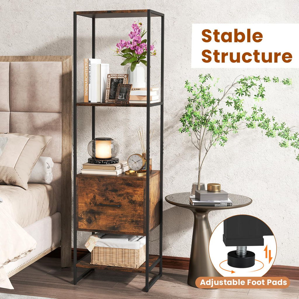 5-Tier Bookshelf with Drawer Narrow Bookcase X26538