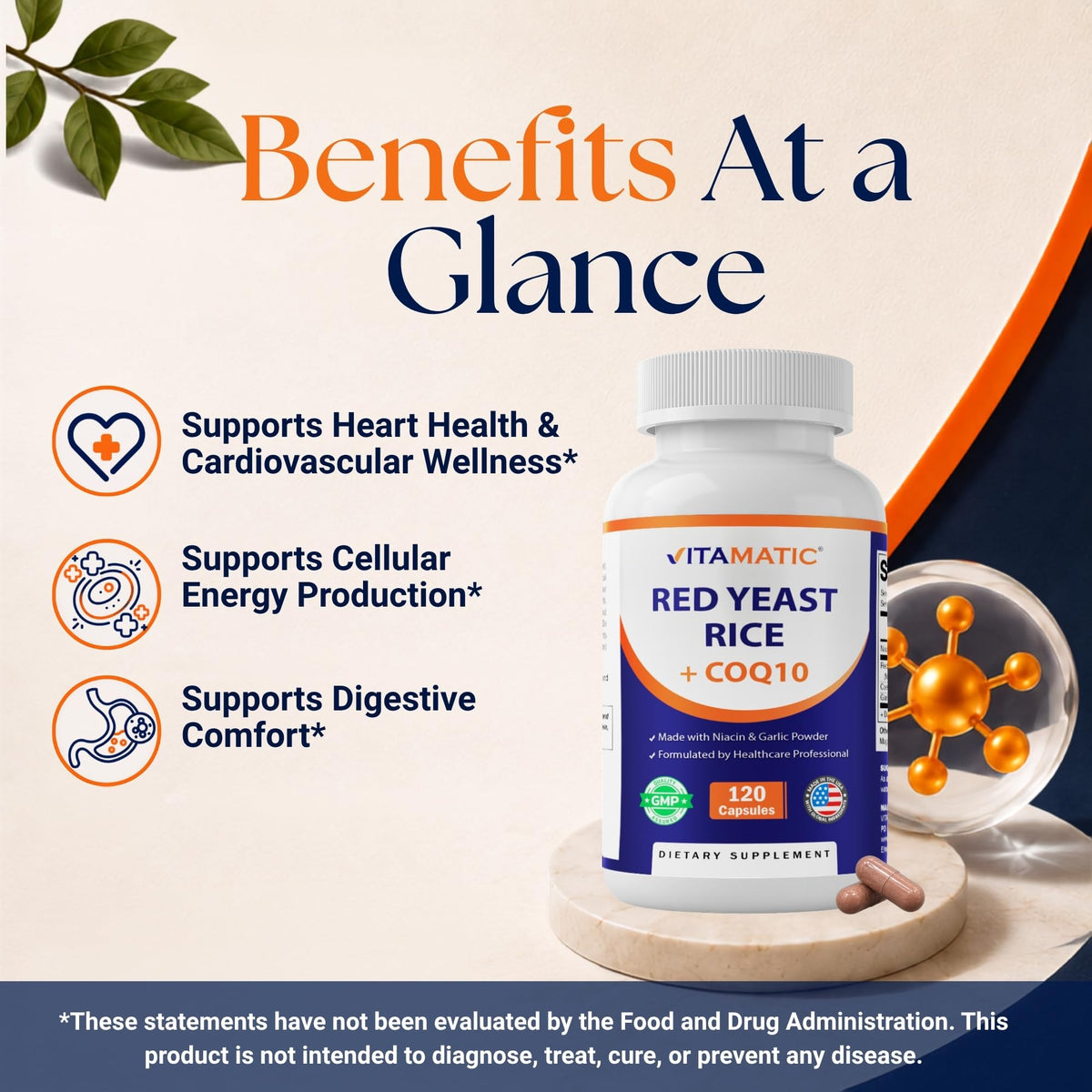 Red Yeast Rice CoQ10 Niacin Garlic 120 Veg Capsules U619