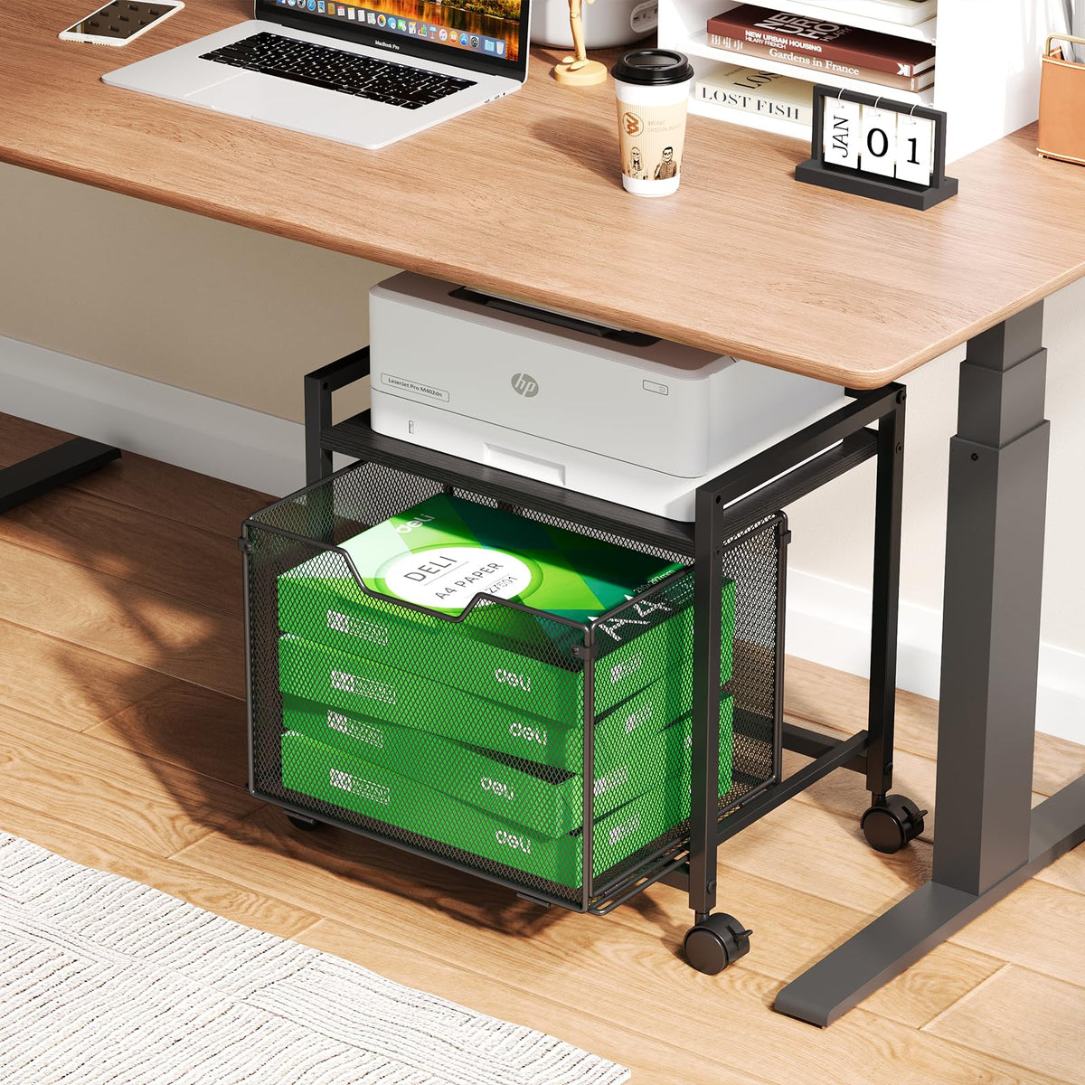 Black Rolling Printer Stand with Drawer W966