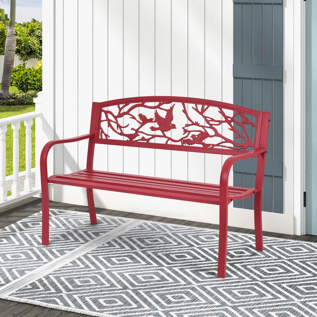 Metal Outdoor Garden Bench with Bird & Twig Back Pattern, Seats 2-3 Persons B6745