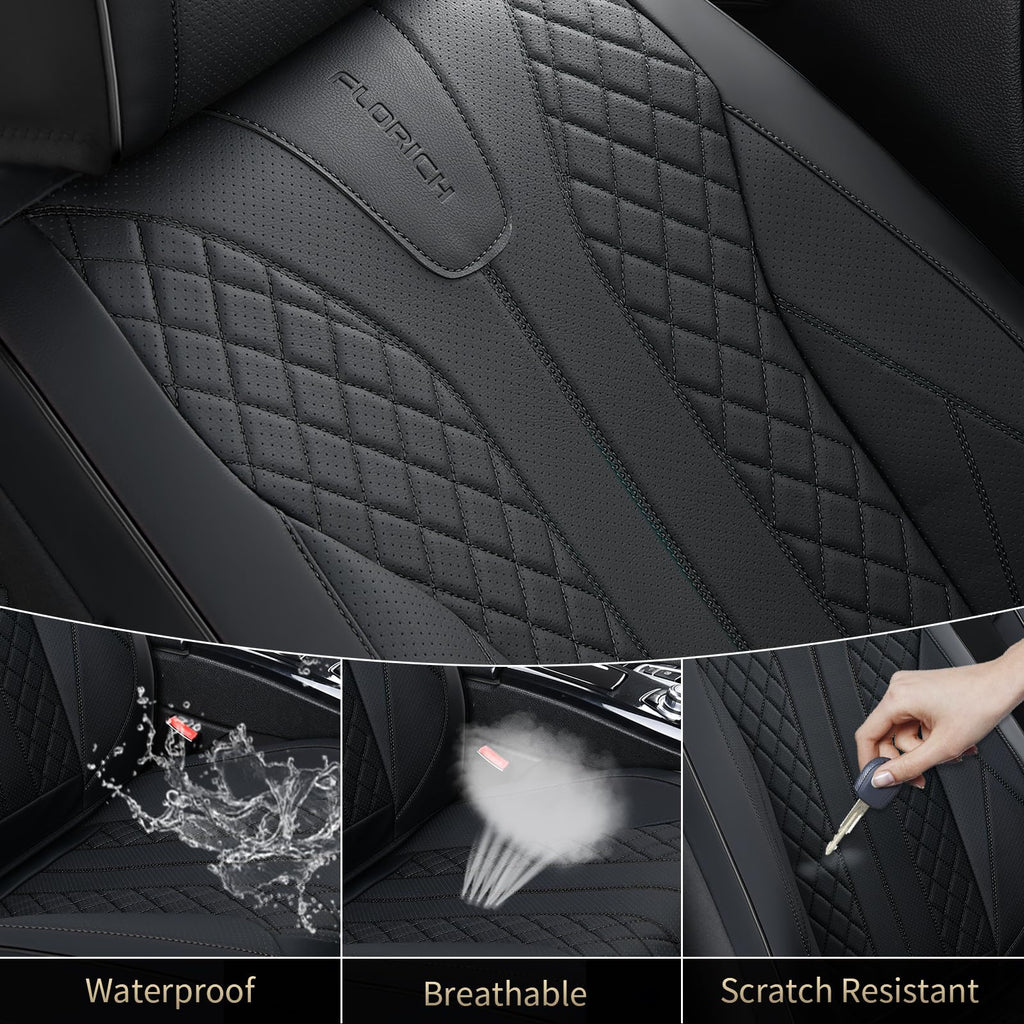 Black Leather Full Set Waterproof Car Seat Covers U508