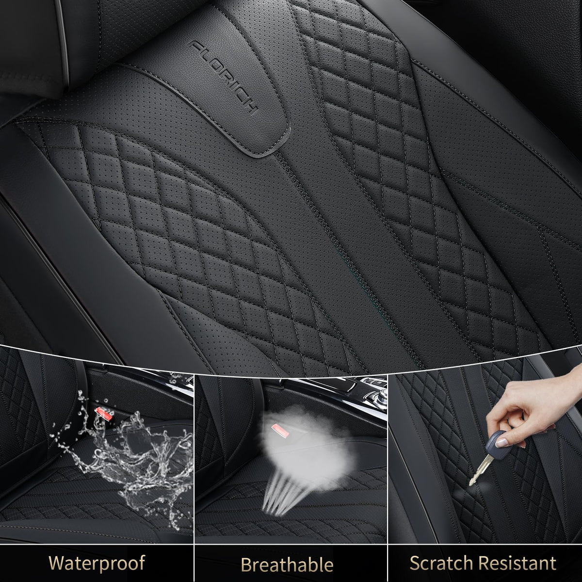 Black Leather Full Set Waterproof Car Seat Covers U508
