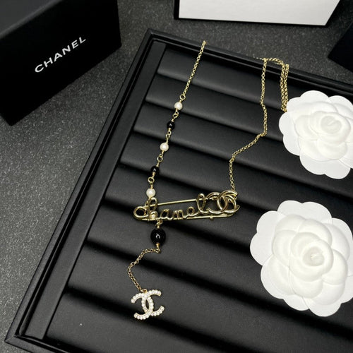18K  Chanel Rhinestone Pearl Letter Necklace